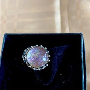 Sterling silver oxidized pink scroll design ring